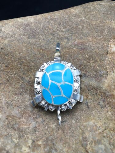 Southwestern Turquoise Zuni Turtle Pin Pendant | Sterling Silver | Native American Handmade | 2806