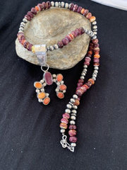 Navajo Purple Spiny Oyster Necklace Naja Pendant Set | Sterling Silver | Authentic Native American Handmade | 244