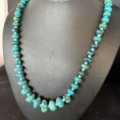 Navajo Pearls Sterling Silver Blue Spiderweb Turquoise Necklace | Authentic Native American | 26" | 14358