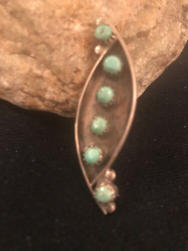 Native American Turquoise Cluster Pin | Navajo Sterling Silver | Old Pawn | Authentic Handmade | 8018