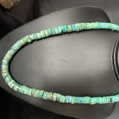 Native American Green Turquoise Heishi Bead Necklace | 12mm | Sterling Silver | Handmade | 22" | 13570 - Masha USA