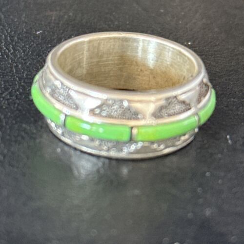 Navajo Green Gaspeite Inlay Eternity Band Ring | Sterling Silver | Sz 9.5 | Authentic Native American Handmade | 14548