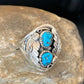 Navajo Blue Kingman Turquoise Feather Ring | Authentic Native American Sterling Silver | Multi-Stone | Sz 11.5 | 12222