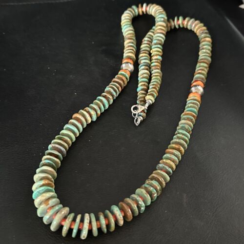 Turquoise Spiny Oyster Navajo Sterling Silver Necklace | Authentic Native American | 34" | 14364 Graduated