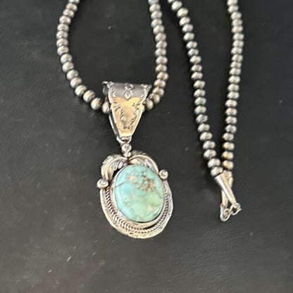 Navajo Blue Golden Hills Pendant Necklace | Sterling Silver | Authentic Native American Handmade | 14623