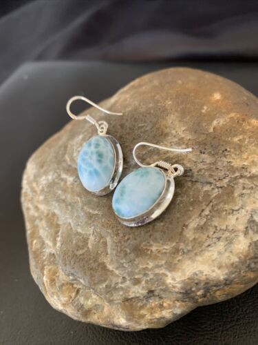 Navajo Blue Larimar Dangle Earrings | Sterling Silver Beads | Authentic Native American Handmade | 1615