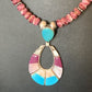 Navajo Sterling Silver Necklace | Turquoise & Purple Spiny Oyster Inlay Pendant Set | 18" | 12331
