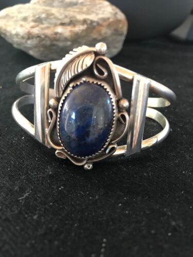 Native American Navajo Lapis Bracelet | Sterling Silver | J Platero | Authentic Handmade | 8040