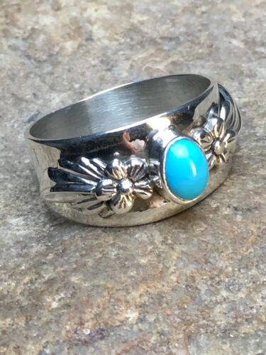 Native American Blue Turquoise Ring | Navajo Sterling Silver | Sz 11.75 | 8921