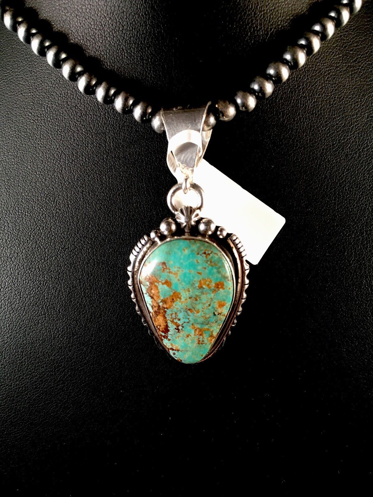 Navajo Turquoise #8 Pendant with Pearls | Sterling Silver Necklace | Authentic Native American Handmade | 8678