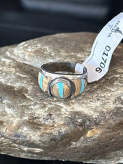 Navajo Picture Jasper Turquoise Inlay Ring | Sterling Silver | Sz 6 | Authentic Native American Handmade | 01706