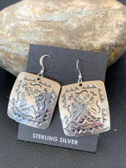 Navajo Sterling Silver Stamped Dangle Earrings | Authentic Native American Handmade | 1657