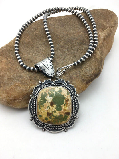 Navajo Royston Turquoise Pendant Necklace | Sterling Silver | Authentic Native American Handmade | 4215