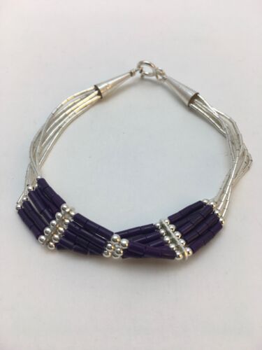 Southwestern Liquid Silver Purple Sugilite Heishi 5-Strand Bracelet | Sterling Silver | 7" | 13599