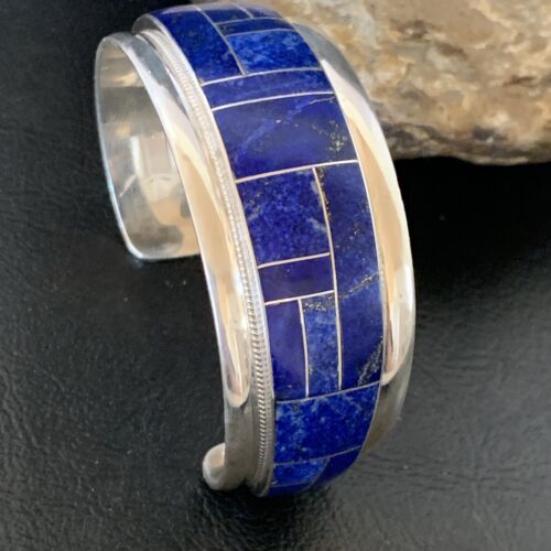 Native American Men's Navajo Blue Lapis Inlay Cuff Bracelet | Sterling Silver | 12233