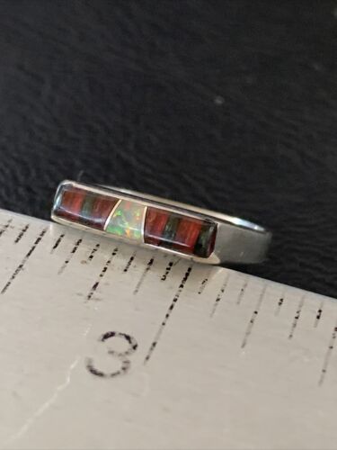 Native American Navajo Black Onyx Opal Coral Inlay Ring | Sz 6 | Authentic Handmade | 11146 - Masha USA