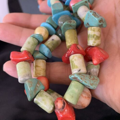 Southwestern American Santo Domingo Turquoise Coral Bead Necklace | 28" | Authentic Native American Handmade | 11987