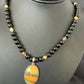 Men's Navajo Pearls Onyx Bumblebee Jasper Necklace Pendant | Sterling Silver | Native American Handmade | 10323