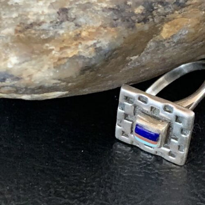 Southwestern Women's Turquoise Blue Lapis Spiny Inlay Ring | Sz 5 | Navajo | 13167