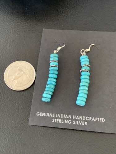 Navajo Blue Turquoise Earrings | Sterling Silver | American Pearls Bead | 1.5" | 13054