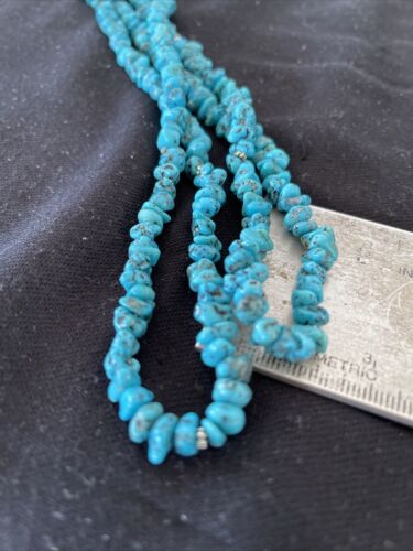 Navajo Kingman Turquoise 2 Strand Necklace | Sterling Silver | Authentic Native American Handmade | 01159