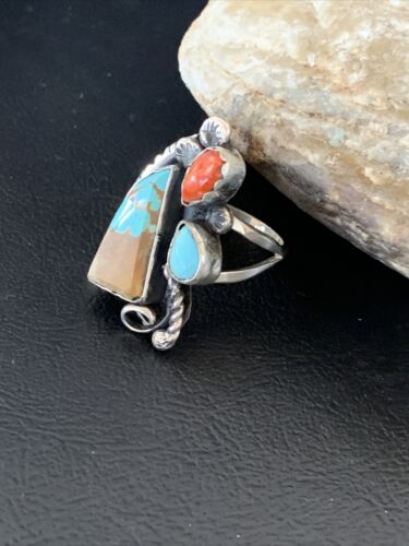 Southwestern Multi-Stone Men's Ring | Authentic Native American Sterling Silver | Turquoise & Spiny Oyster | Sz 11 | 02166