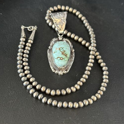 Navajo Blue Golden Hills Pendant Necklace | Sterling Silver | Authentic Native American Handmade | 14618