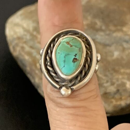 Southwestern Old Pawn Navajo Blue Turquoise Ring | Sterling Silver | Sz 6.5 | 2170