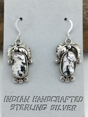 Navajo White Buffalo Turquoise Dangle Earrings | Sterling Silver | 1.25" | Authentic Native American Handmade | 1325