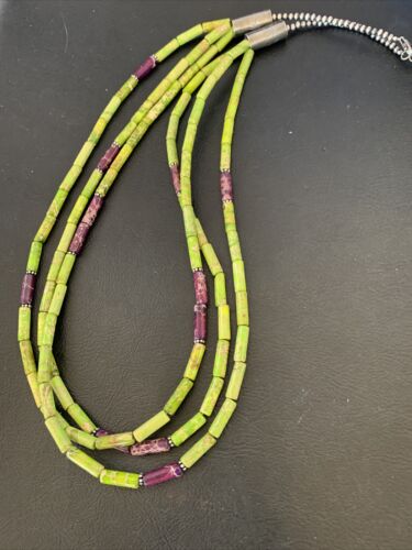Navajo Green Purple Jasper 3-Strand Bead Necklace | Sterling Silver | 24" | Authentic Native American Handmade | 12511