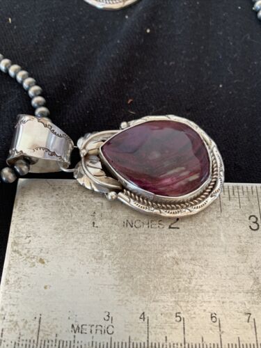 Southwestern Sterling Silver Navajo Pearls Pendant | Purple Spiny Oyster | Authentic Native American Handmade | 803