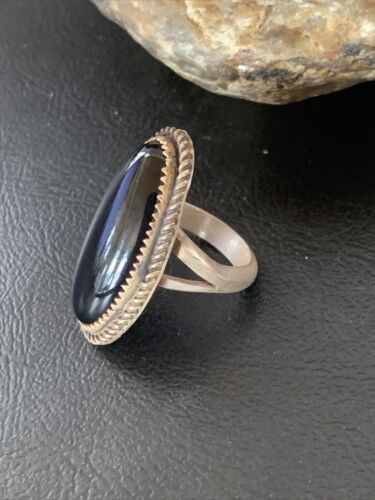 Native American Old Pawn Navajo Black Onyx Ring | Sterling Silver | Sz 7 | 11947