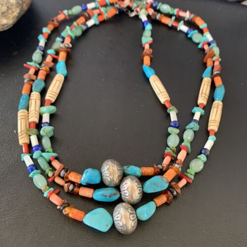 Native American Santo Domingo Turquoise Bead Necklace | Pearl Accents | 10377