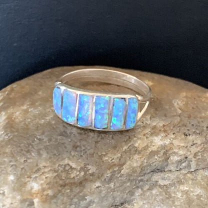 Navajo Blue Opal Inlay Band Ring | Sz 8.5 | Authentic Native American Handmade | 12417 - Masha USA