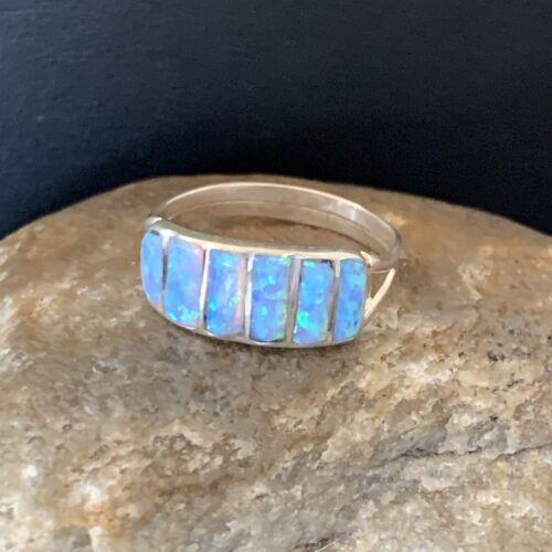 Navajo Blue Opal Inlay Band Ring | Sz 8.5 | Authentic Native American Handmade | 12417