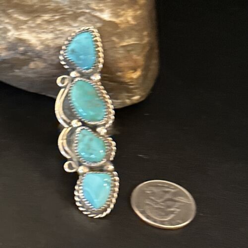 Navajo Blue Kingman Turquoise Cluster Ring | Authentic Native American Sterling Silver | Multi-Stone | Sz 8.5 | 14491