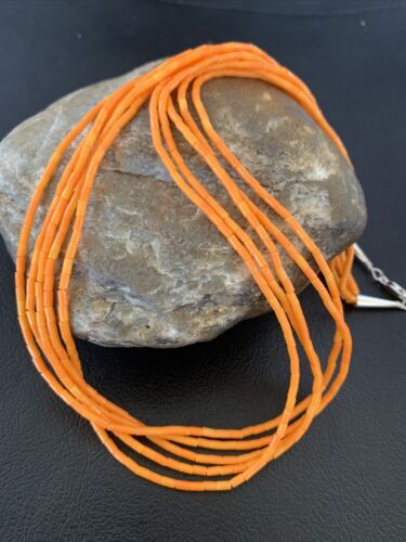 Navajo Orange Coral Heishi Necklace | 5 Strand | Stabilized Sterling | 20" | 02211