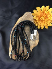 Navajo Black Onyx Coral Turquoise Bead Necklace | Sterling Silver | 18" | Authentic Native American Handmade | 10171