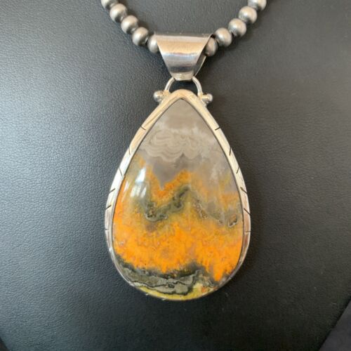 Navajo Pearls Sterling Silver Bumblebee Jasper Necklace Pendant | 21" | 10545