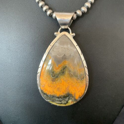 Navajo Pearls Sterling Silver Bumblebee Jasper Necklace Pendant | 21" | 10545