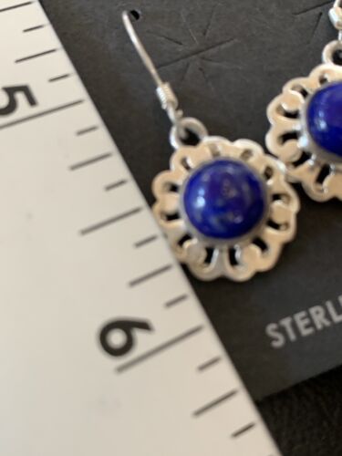 Navajo Flower Blue Lapis Lazuli Dangle Drop Earrings | Sterling Silver | 0.50" | 12711