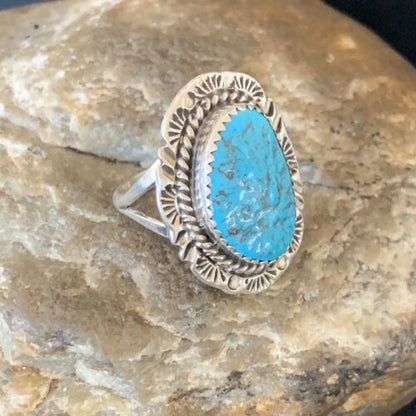 Southwestern Navajo Blue Kingman Turquoise Ring | Sterling Silver | Sz 7 | 12958