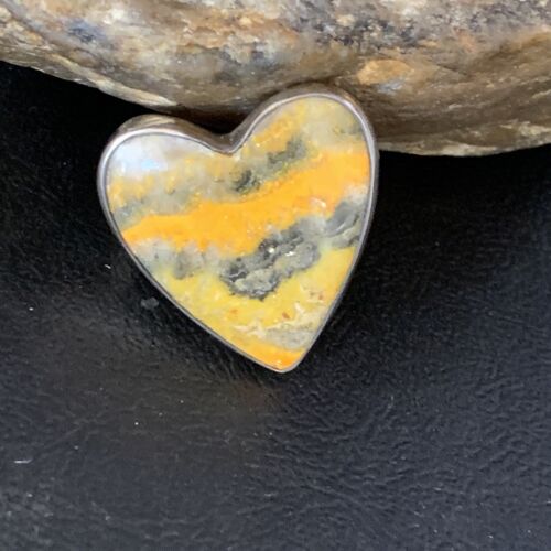 Navajo Sterling Silver Yellow Heart Bumble Bee Jasper Ring | Sz 8 Adjustable | Handmade Jewelry | 14023