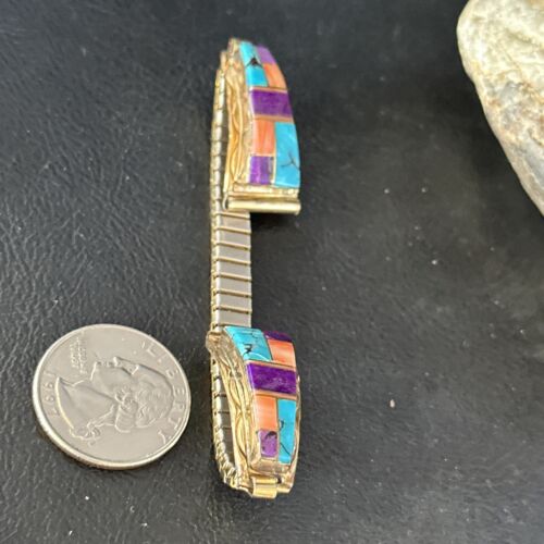 Navajo Turquoise Sugilite Inlay Watch Tips | Sterling Silver & Gold-Filled | Authentic Native American Jewelry | 14399