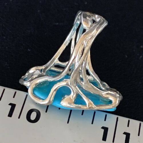 Navajo Blue Kingman Turquoise Ring | Sterling Silver Adjustable Wire | Sz 8 | 13539