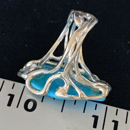 Navajo Blue Kingman Turquoise Ring | Sterling Silver Adjustable Wire | Sz 8 | 13539