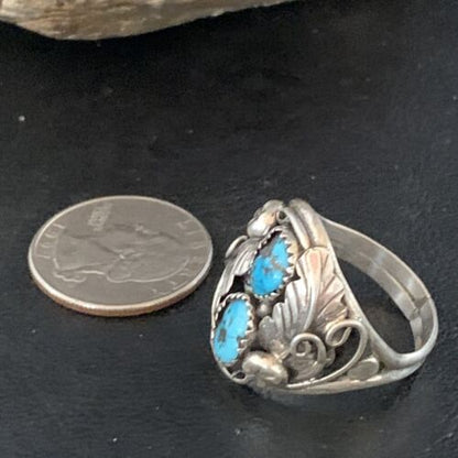 Navajo Kingman Turquoise Multi-Stone Ring | Authentic Native American Sterling Silver | Sz 11.5 | 14125 - Masha USA
