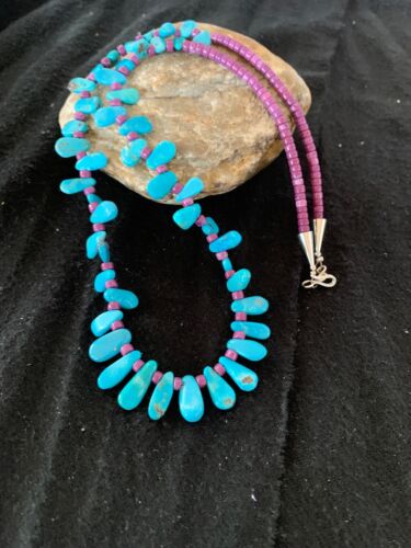 Native American Turquoise & Sugilite Necklace | Navajo Sterling Silver | 23" | 4246