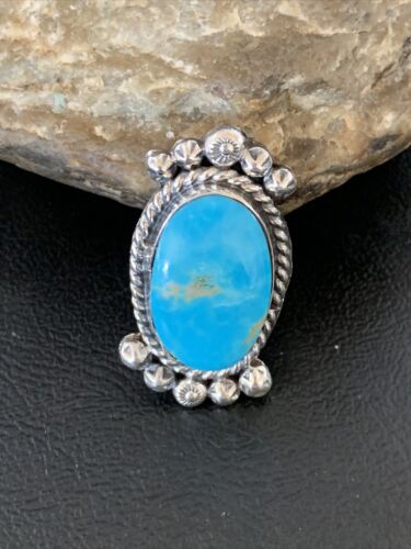 Navajo Blue Kingman Turquoise Ring | Sterling Silver | Sz 7.5 | Authentic Native American Handmade | 13382