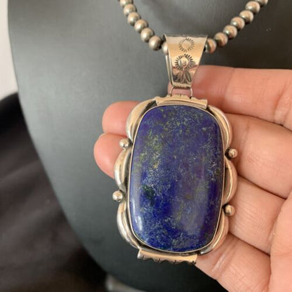 Native American Navajo Blue Lapis Pendant Necklace | Sterling Silver | Authentic Handmade | 11847